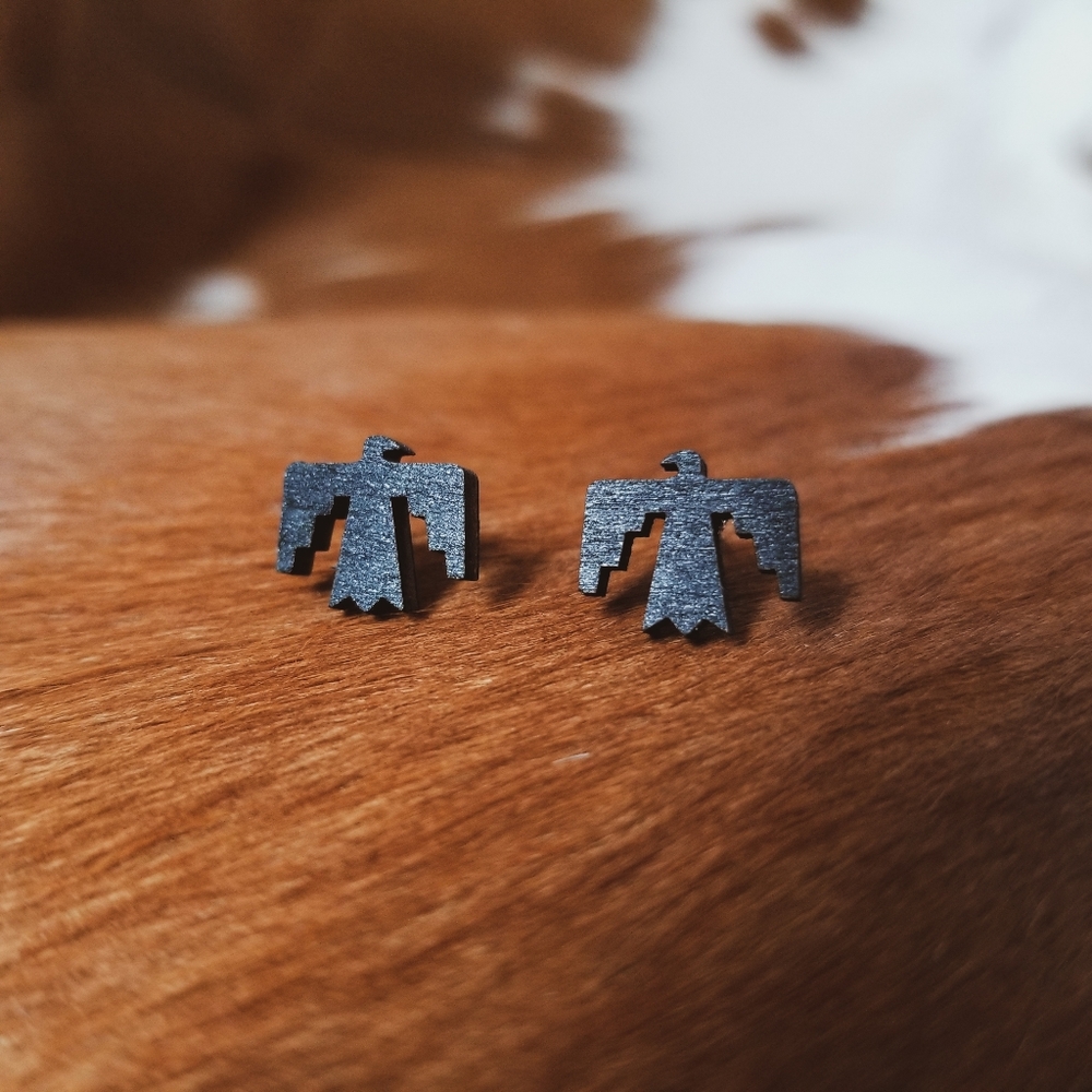 Handmade Wood Thunderbird Stud Earrings